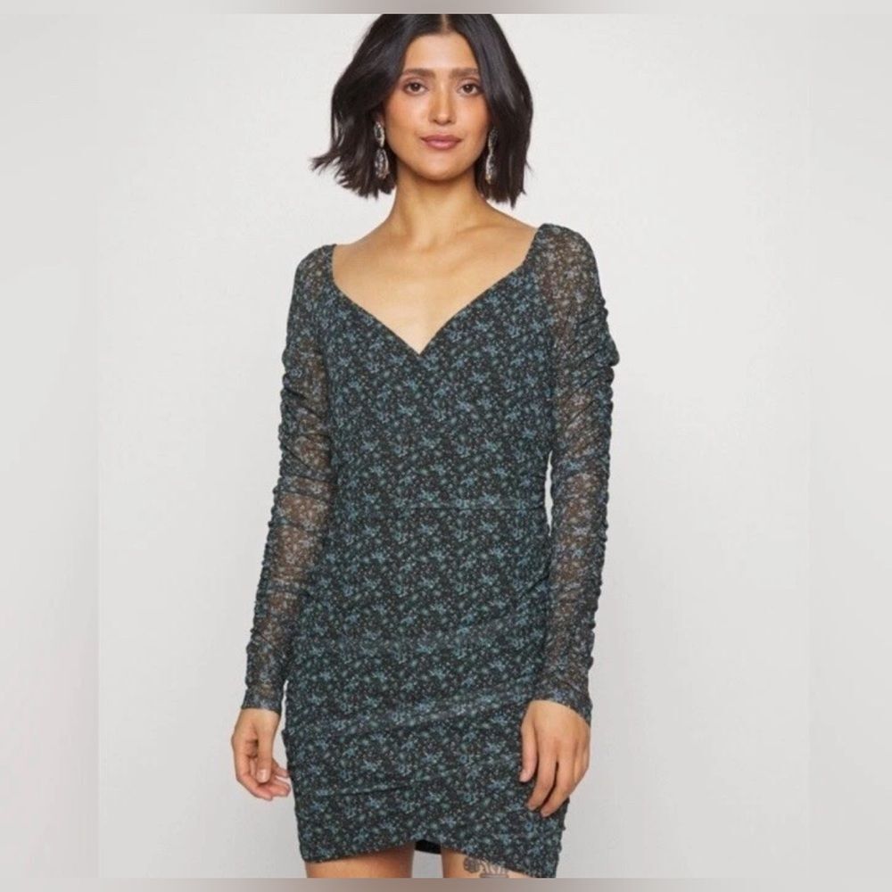 Hollister BODYCON DRESS Mesh Rushed Cocktail dress Party dress Floral Small